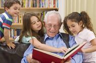 dzieci, dziadek, czytanie, książka