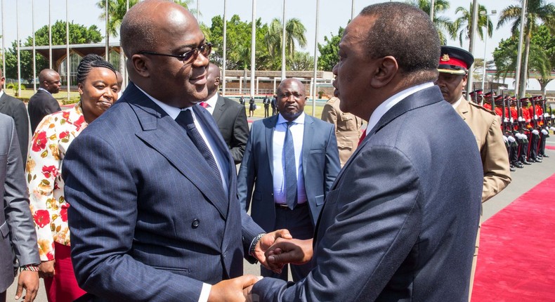 President Uhuru Kenyatta with DRC President Félix Antoine Tshisekedi