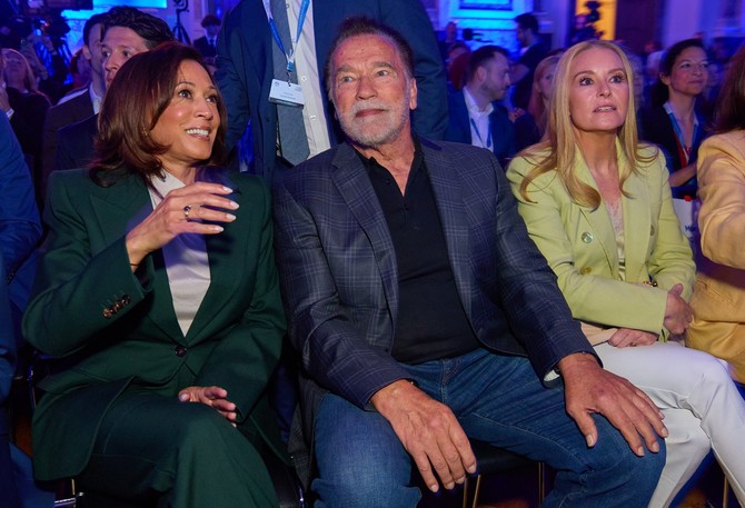 Kamala Haris, Arnold Švarceneger i Heder Miligan