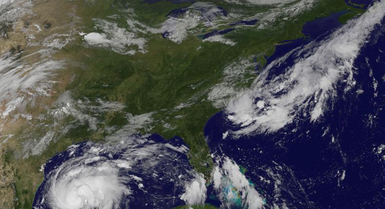 Harvey, then still a tropical storm, seen approaching the Texas Gulf Coast via satellite on Thursday morning.