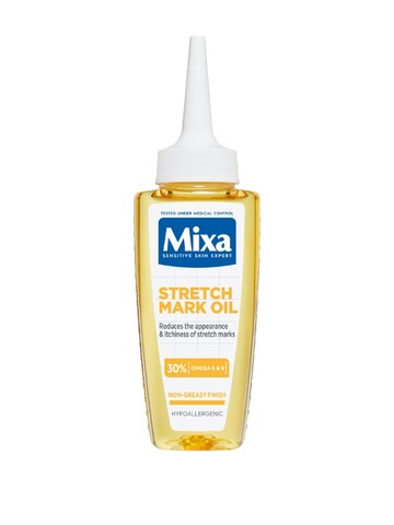 A Mixa striák elleni olaj erősen hidratáló és kíméletes ápolást biztosít, amely alkalmas érzékeny bőrre is. Omega 6 és Omega 9 tartalmával táplálja és nyugtatja a bőrt. Az illatanyagmentes olaj akár 33%-kal csökkentheti a látható striák színét, rendszeres használat mellett javítva a bőr hidratáltságát és megnyugtatva azt. - Striák elleni olaj MIXA 4999 Ft/100 ml (49,99 Ft/1 ml)