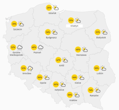 Prognoza zachmurzenia w czwartek, 20 maja