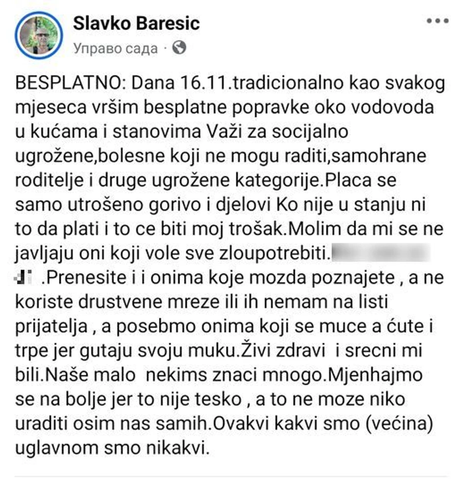 Humani oglas Slavka Barešića