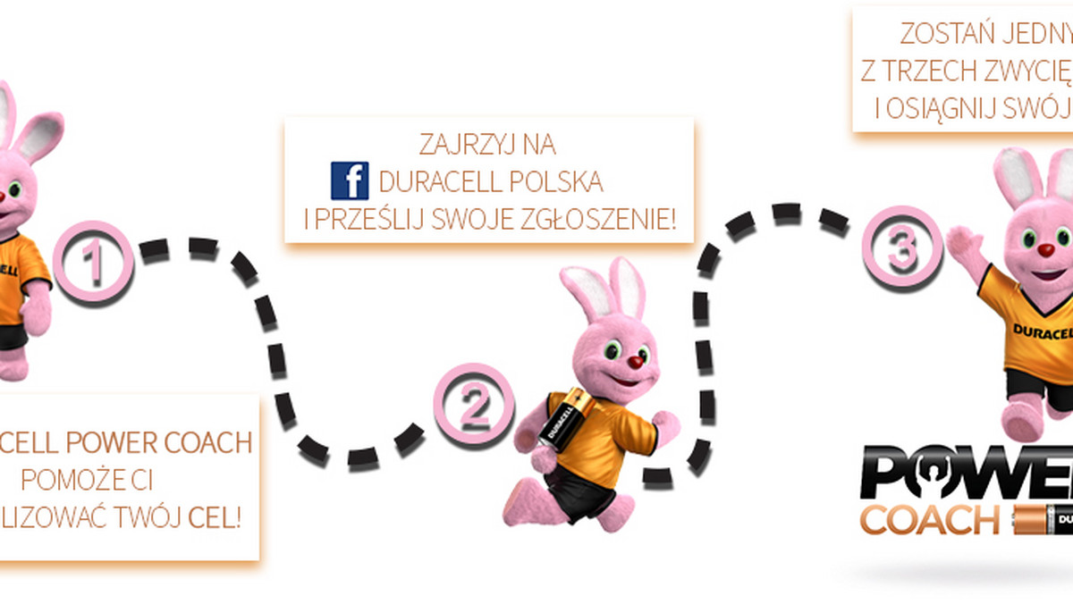 Naładuj się pozytywną energią na Nowy Rok razem z Króliczkiem Duracell! Włącz się do Duracell Power Coach – naszym zdaniem najbardziej energetycznego konkursu w 2014 roku! Na zgłoszenia czekamy do 4 lutego! Wejdź na stronę www.everydayme.pl/duracell i zarejestruj się do konkursu! Na zwycięzców czeka wyjątkowa nagroda – możliwość zrealizowania wymarzonego celu pod okiem profesjonalnego trenera osobistego! Podejmij wyzwanie i dołącz do świata długotrwałej energii Duracell!