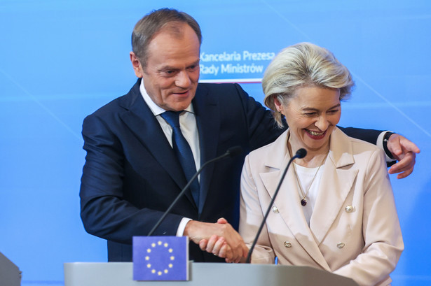 Premier RP Donald Tusk i szefowa Komisji Europejskiej Ursula von der Leyen