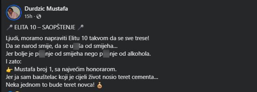 Mustafa Durdžić o ulasku u Elitu 10: "Imaću najveći honorar"