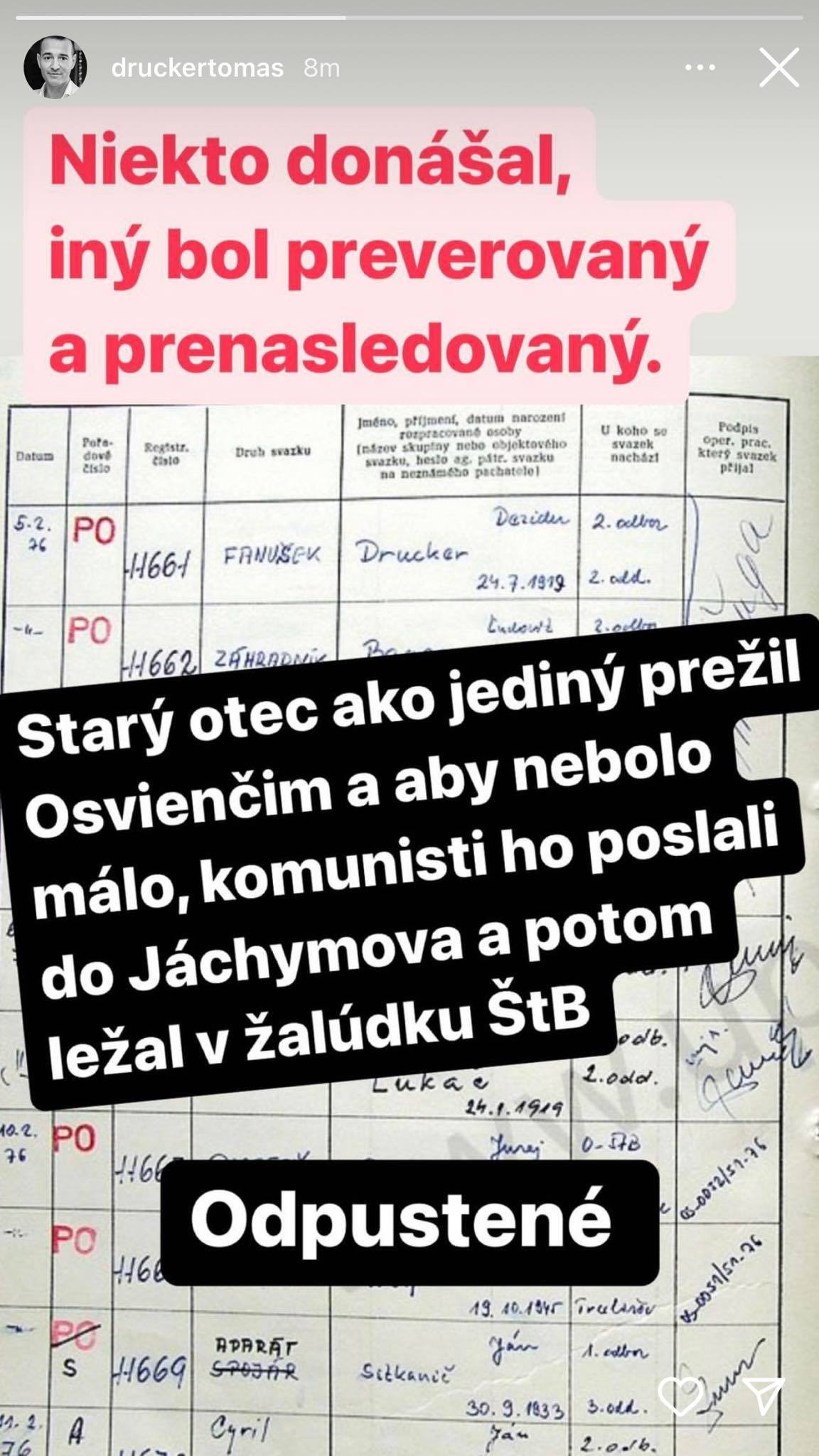 Bývalý minister a predseda strany Dobrá voľba Tomáš Drucker odhalil rodinné tajomstvo. 