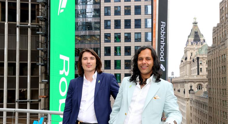 Vlad Tenev and Baiju Bhatt attend Robinhood Markets IPO Listing Day on July 29, 2021 in New York City.