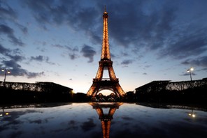 A night view shows the Eiffel tower in Paris