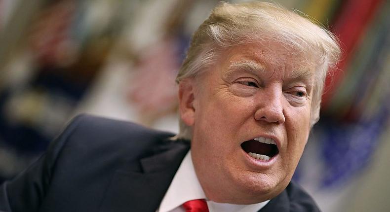 President Donald Trump in a meeting with business leaders.