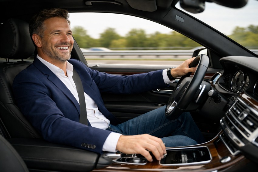 Muškarac vozi automobil