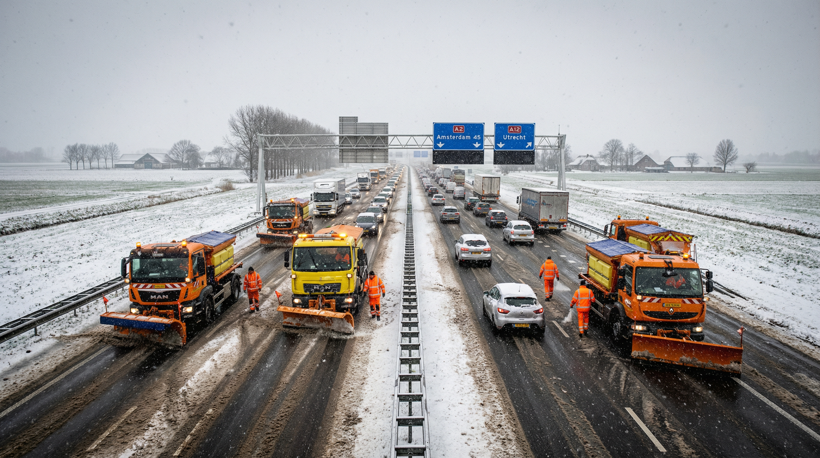 Code oranje voor drie provincies: Sneeuw en gladheid leggen verkeer plat