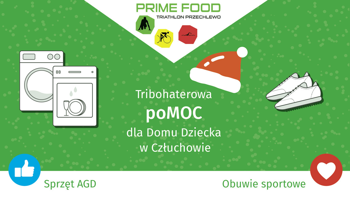 Okres świąteczny to pracowity czas dla Tribohaterów – uczestników Prime Food Triathlon Przechlewo 2017. Od 6 do 31 grudnia 2016 na facebookowym profilu imprezy trwa głosowanie na formę wsparcia dla Zespołu Placówek Opiekuńczo-Wychowawczych Powiatu Człuchowskiego, do którego trafi 5 zł z każdego pakietu startowego na jubileuszową edycję zawodów.