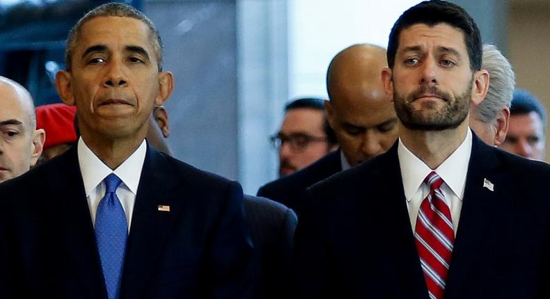 Former US President Barack Obama and House Speaker Paul Ryan, the Wisconsin Republican.
