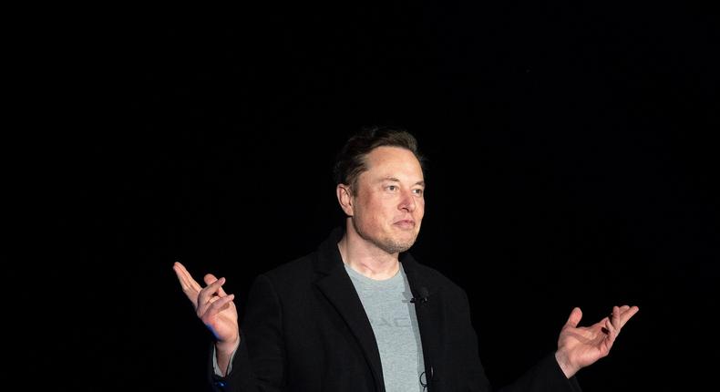 Elon Musk gestures as he speaks during a press conference at SpaceX's Starbase facility near Boca Chica Village in South Texas on February 10, 2022.JIM WATSON/AFP/Getty Images