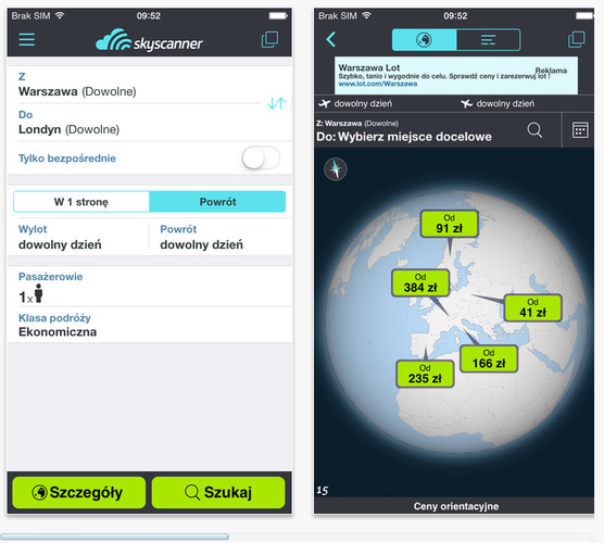 Kolejna aplikacja, w której króluje prostota i minimalizm. Skyscanner to doskonała wyszukiwarka lotów (gigantyczna baza ofert), która na całe szczęście nie próbuje być niczym innym. W ciągu kilku minut możemy przejść cały etap rezerwacji lotu - od określenia naszego kierunku aż do zakupu biletu. Przejrzyste wykresy umożliwią natomiast znalezienie najtańszej i najlepiej spełniającej nasze potrzeby oferty.