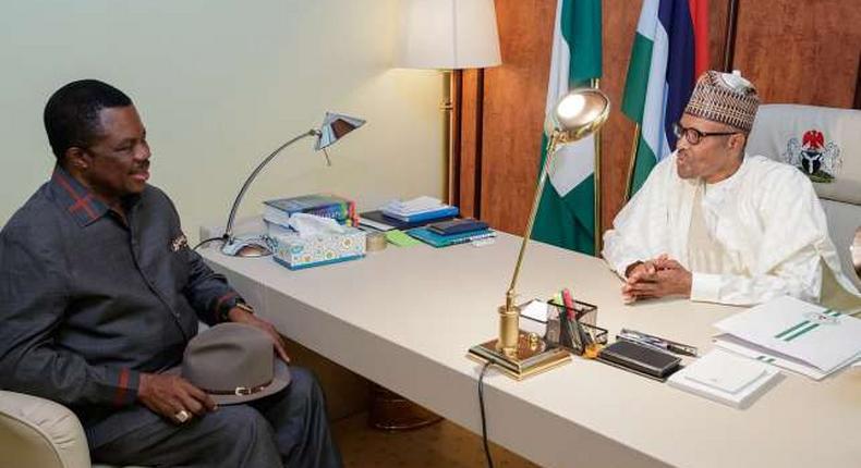 President Muhammadu Buhari (right) and the Governor of Anambra State, Willie Obiano