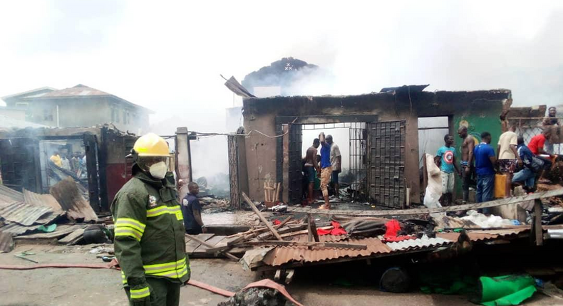 The fire outbreak is believed to have started from a shop selling mattresses [Sahara Reporters]