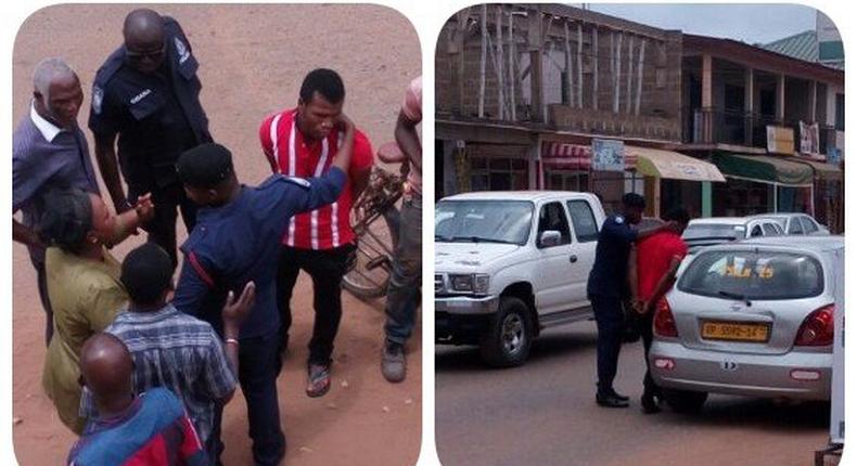 The young man [in red and white striped shirt]