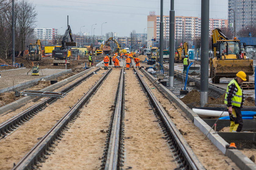 Trasa tramwajowa przy ul. Unii Lubelskiej na półmetku