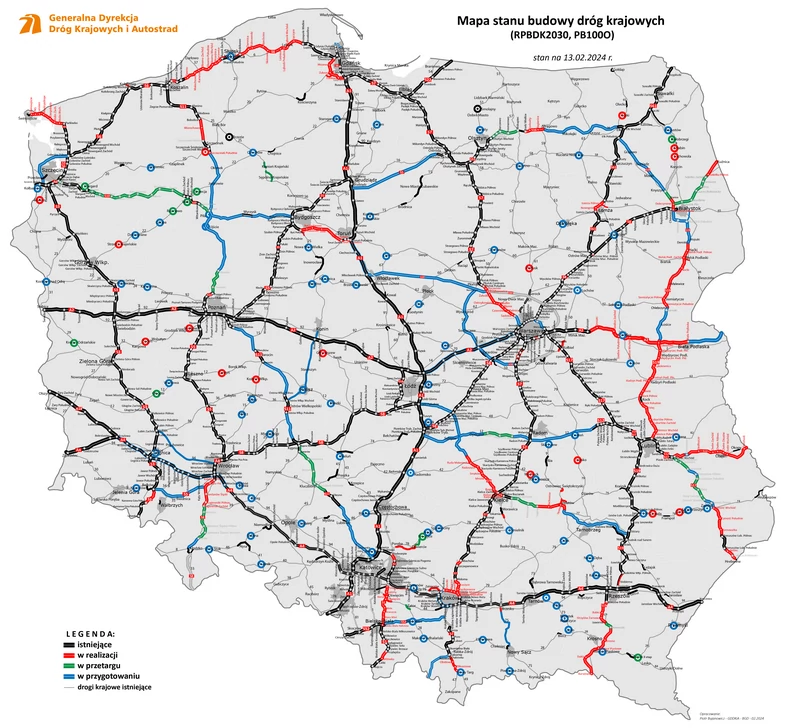 Mapa stanu budowy dróg krajowych