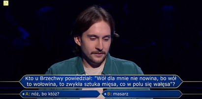 "Milionerzy" –  Remigiusz odpadł na pytaniu o wiersz Brzechwy. Chodziło o nóż!