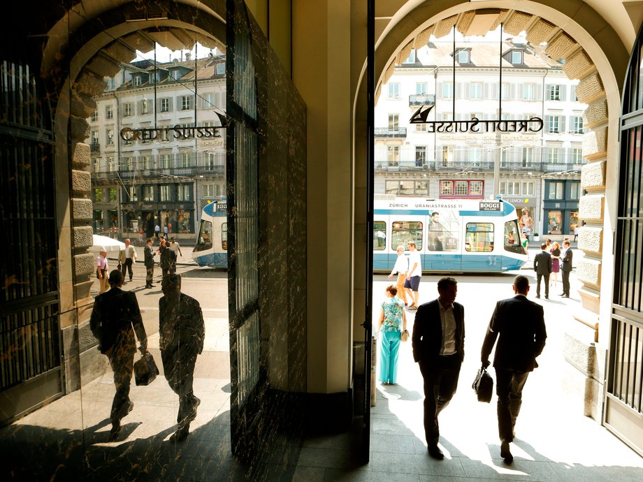 The entrance of the headquarters of the Swiss bank Credit Suisse at the Paradeplatz square in Zurich in 2013.