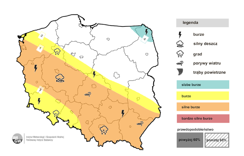 Najgroźniejsze burze przejdą dziś przez zachodnią, południową i środkową Polskę