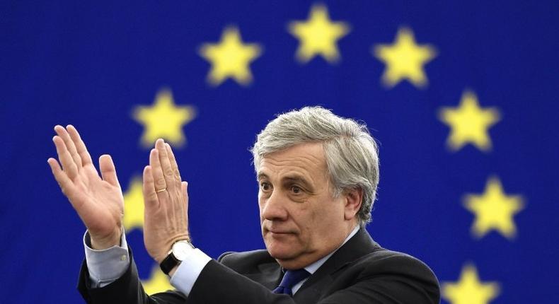 The European Parliament's new President Antonio Tajani reacts following his election in Strasbourg, eastern France, on January 17, 2017