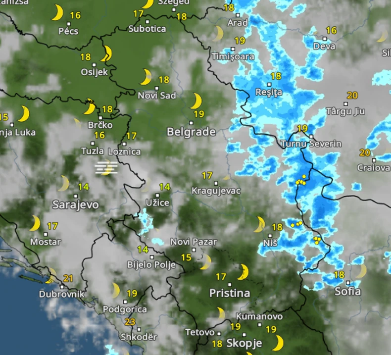Kretanje nevremena u ponoć