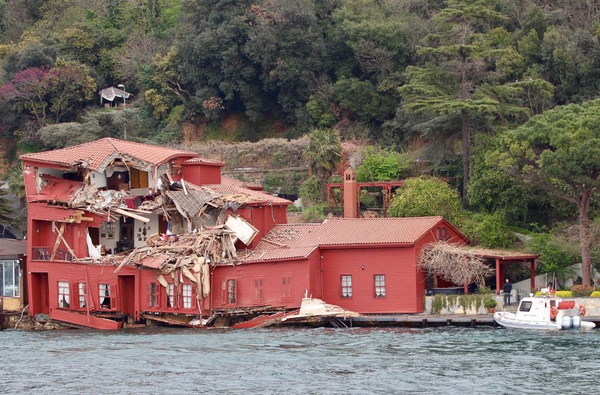 Maltese flagged tanker Vitaspirit is pictured after it crashed into a historic mansion in the Bospho