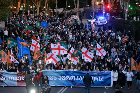 Protest pristalica opozicije uoči parlamentarnih izbora u Gruziji 20. oktobra