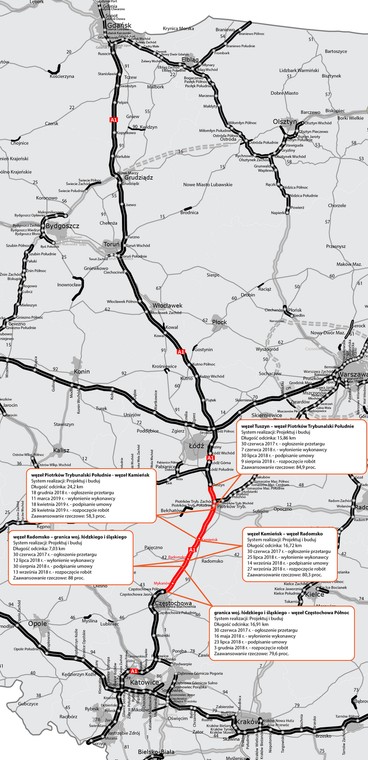 Autostrada A1 - odcinki w budowie