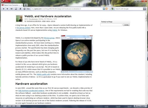 Wsparcie dla WebGL zadebiutowało w ostatnim prototypowym wydaniu przeglądarki ze stajni Opera Software.
