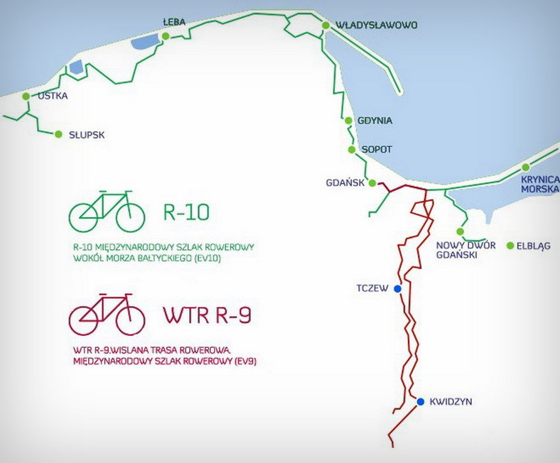 Mapa schematyczna Pomorskich Tras Rowerowych