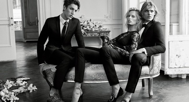 Model Karolina Kurkova, Ton Heukels and Iasonas Laios for Giuseppe Zanotti’s Fall 2015 campaign 