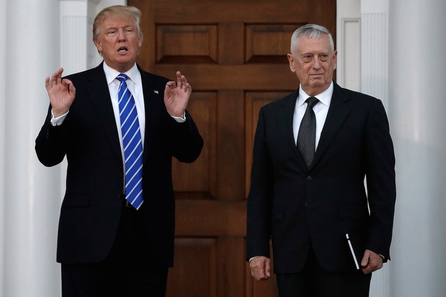 President Donald Trump with retired Marine Gen. James Mattis in New Jersey, November 19, 2016.