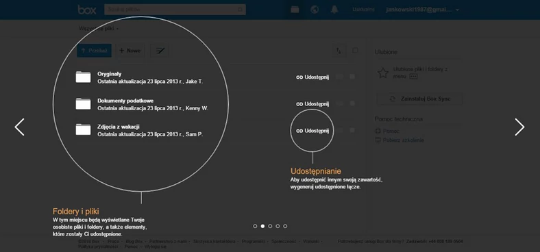 Po pierwszym logowaniu na stronie Box.com wita nas przejrzysty samouczek