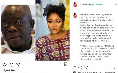 The actress is demanding that the blogger behind the story produce receipts to the alleged affair. [Instagram/OmotolaJaladeEkeinde]