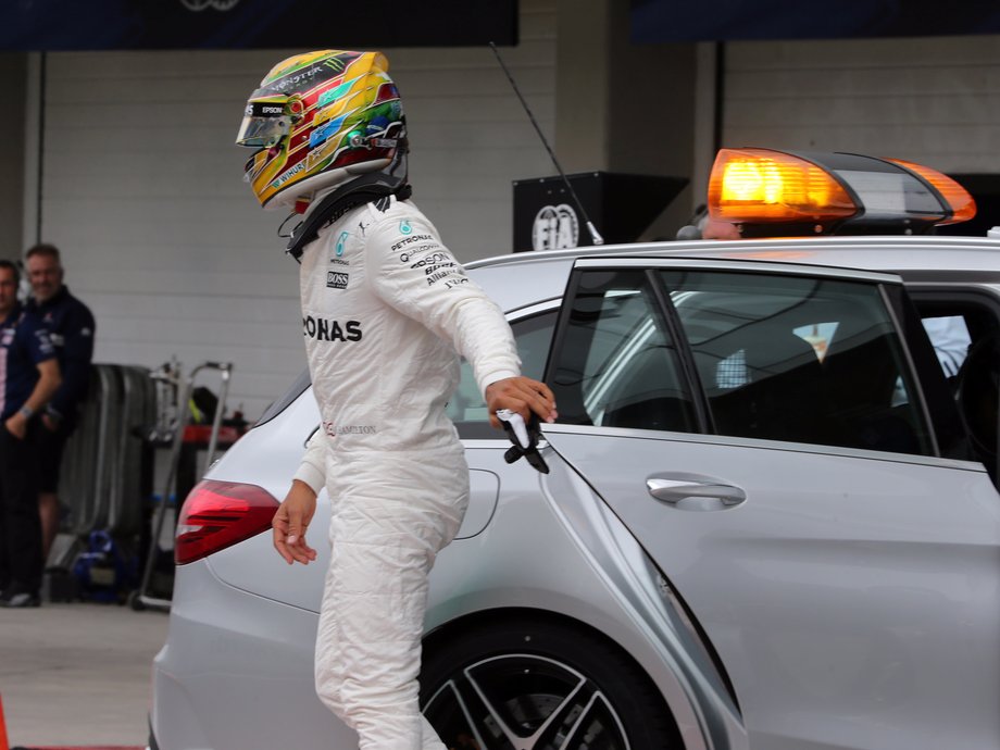 Hamilton was returned to the pitlane after crashing out of Saturday's qualification.