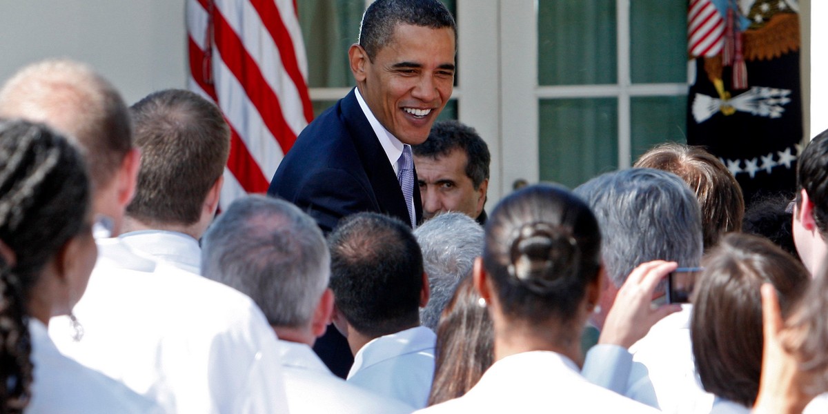 President Barack Obama greeting doctors from across the US after making remarks on the need for health-insurance reform in the Rose Garden at the White House in Washington in 2009.