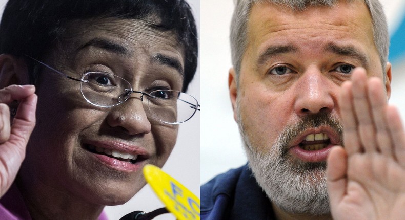 A composite photo of Maria Ressa and Dmitry Muratov.
