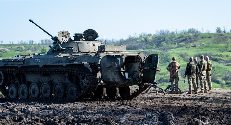 Ukrainian armored vehicles maneuver and fire their 30mm guns, as Ukrainian Armed Forces brigades train for a critical and imminent spring counteroffensive against Russian troopsPhoto by Scott Peterson/Getty Images
