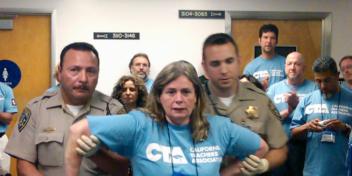 More than two dozen California teachers, including the president of the state's largest teachers union, have been arrested at the state Capitol as part of a protest over education funding in the state budget.