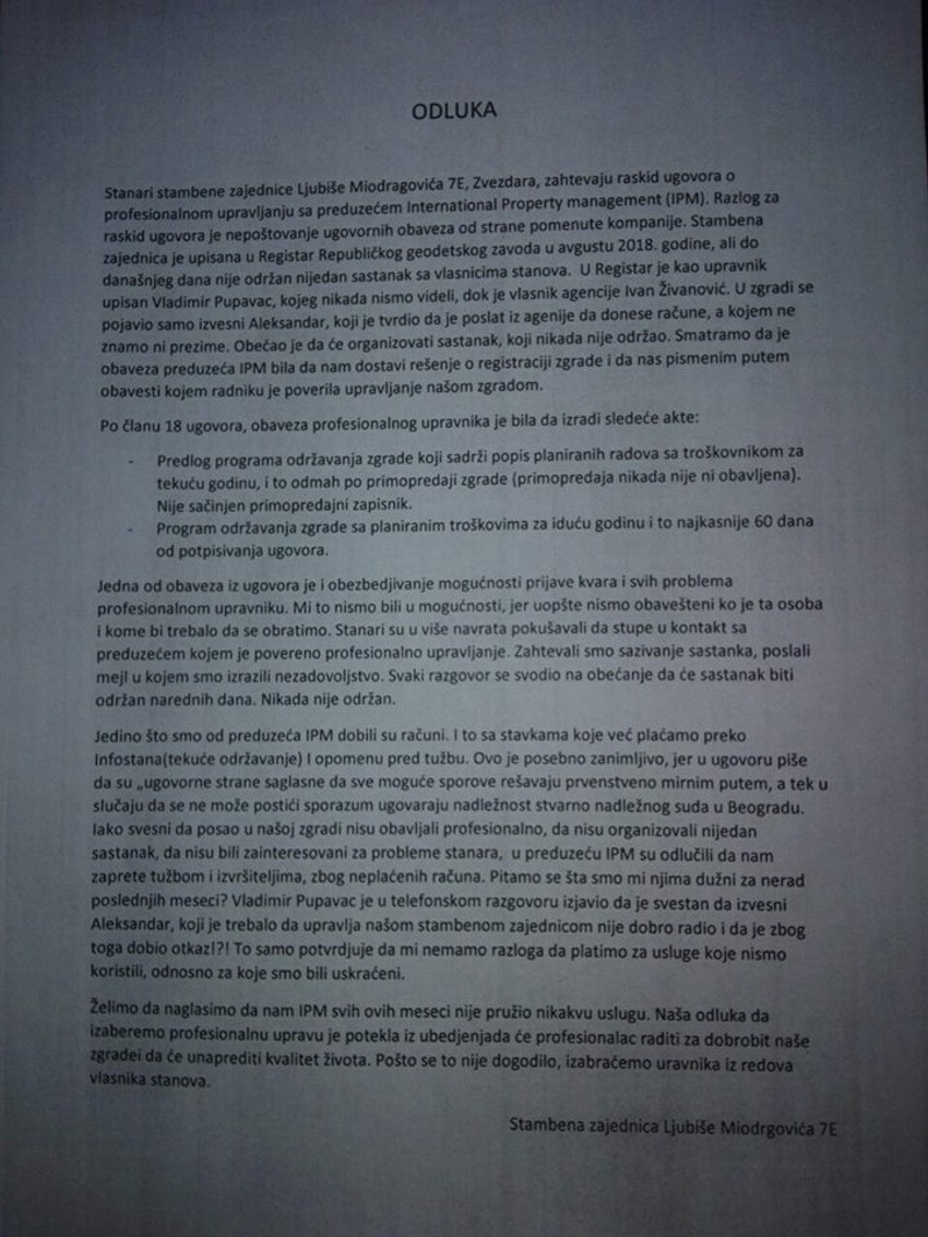 Stanari su hteli raskid ugovora