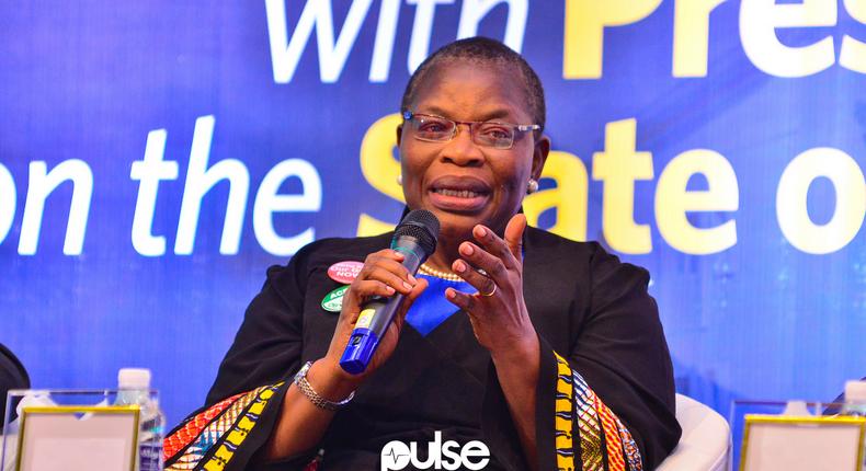 Dr Oby Ezekwesili speaking at a town hall meeting with presidential candidates on the state of Nigeria's housing market at the University of Lagos on Saturday, January 12, 2019