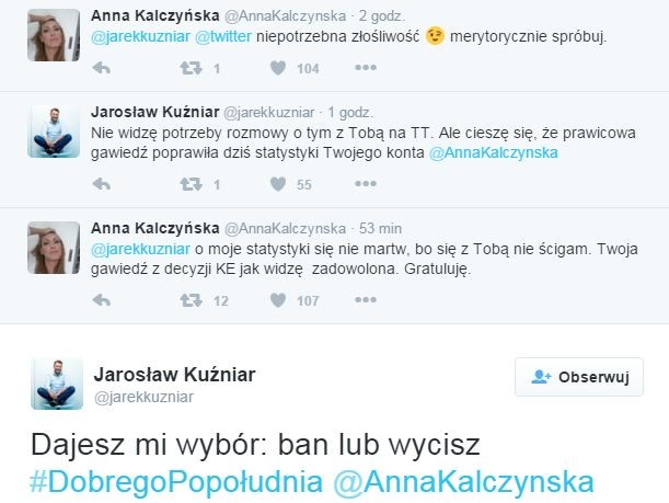 kłótnia Anny Kalczyńskiej i Jarosława Kuźniara na Twitterze