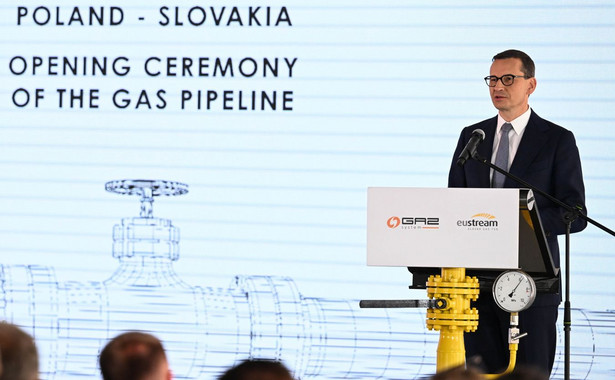 Mateusz Morawiecki podczas uroczystości przekazania do eksploatacji międzynarodowego gazociągu wysokiego ciśnienia Polska – Słowacja