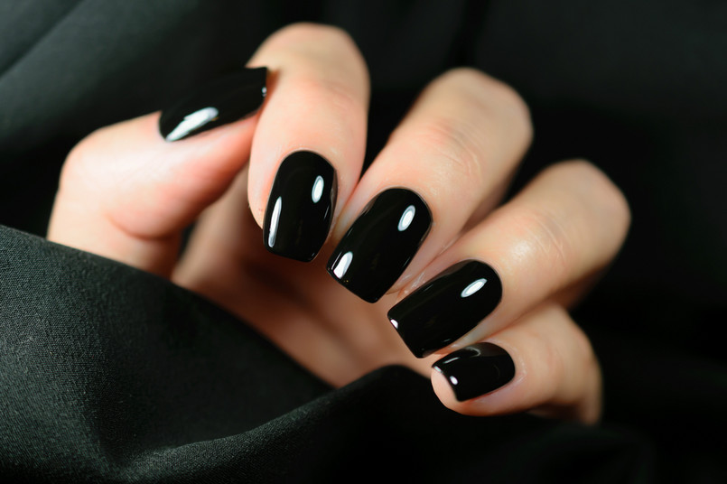Manicure,On,Female,Hands,With,Black,Nail,Polish