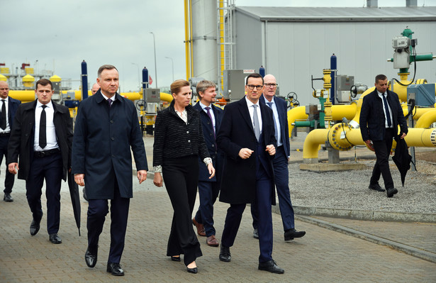 Prezydent RP Andrzej Duda, premier Danii Mette Frederiksen i premier RP Mateusz Morawiecki podczas uroczystości otwarcia gazociągu Baltic Pipe